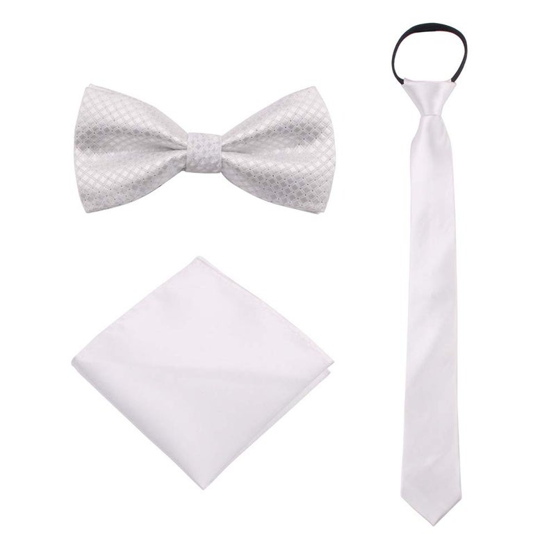 GUCHOL Boys Bow Tie Pocket Square Necktie - 3 Piece Set for Kids with Wedding Praty (White, 1-6 Year) - Image 1